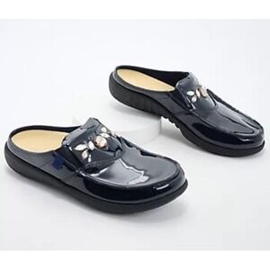 REVITALIGN Black Patent Leather Mules